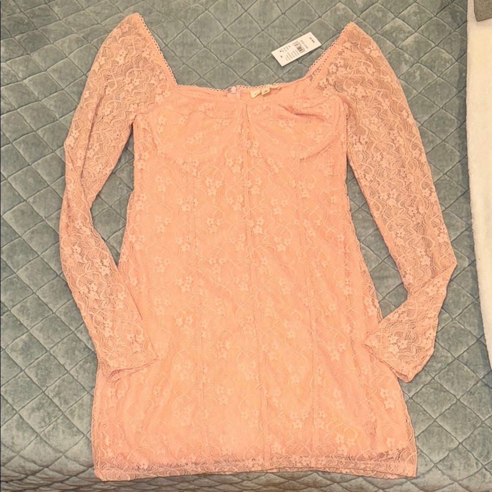 Pink Lace Long Sleeve Dress